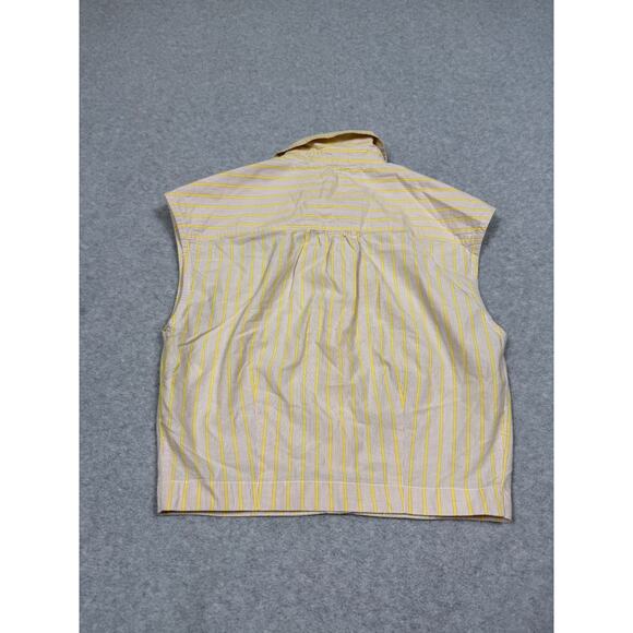 Anthropologie Maeve Womens Size XXS Yellow Stripe Crop Button Front Top - Picture 2 of 6